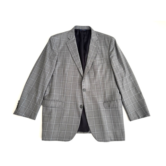 Brooks Brothers Saxxon Wool 1818 Madison Blazer 44L Gray Blue Plaid 2-Button